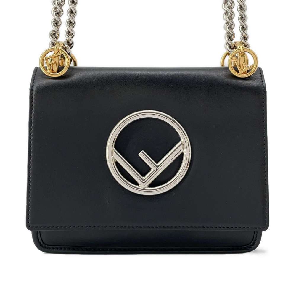 FENDI Canayev ChainShoulder Bag Black 8BT286 Leather Size Mini