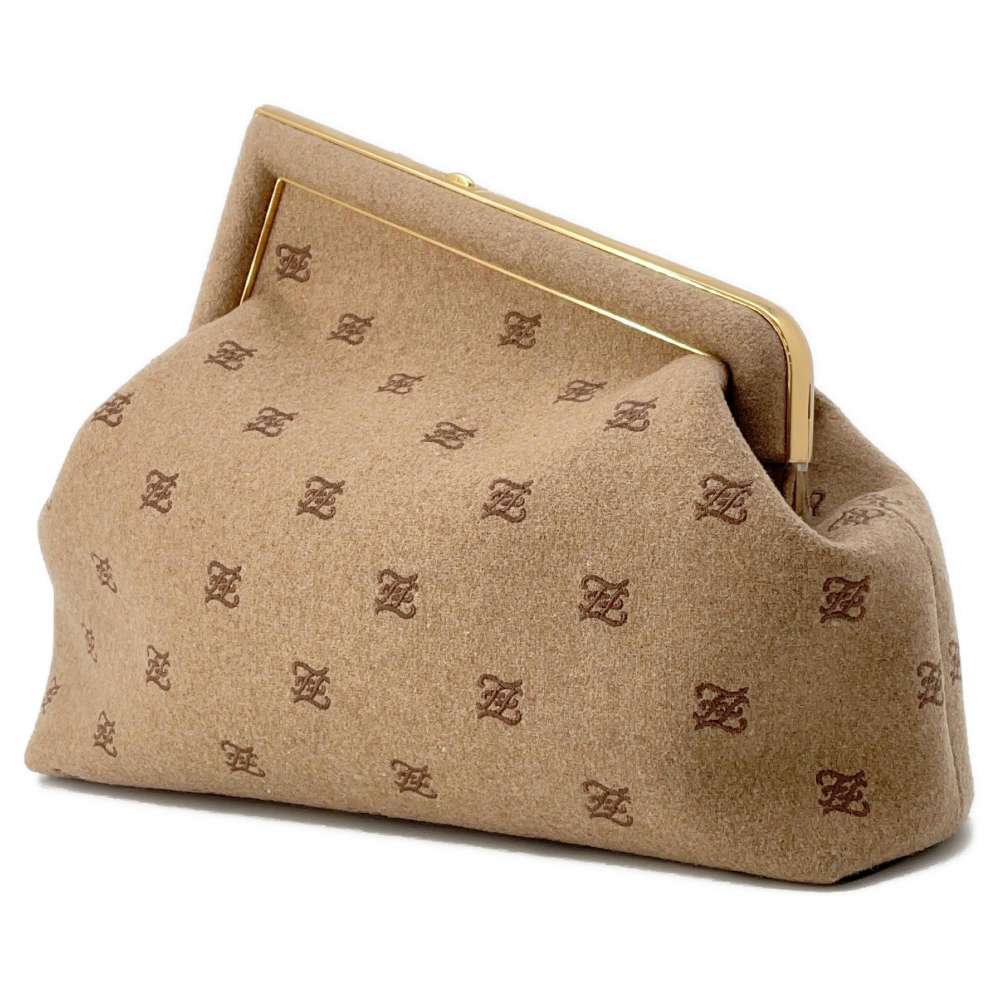 FENDI First Flannel Shoulder Bag Beige 8BP127 Wool Size Medium