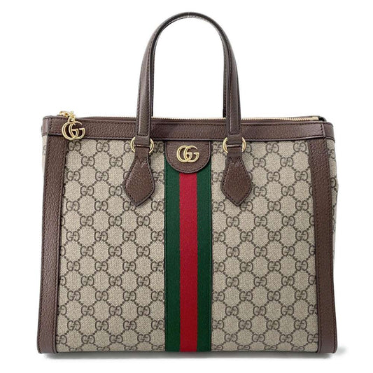 GUCCI Ophidia GGMedium Tote Bag Beige/Brown 524537 GG SupremeCanvas Leather