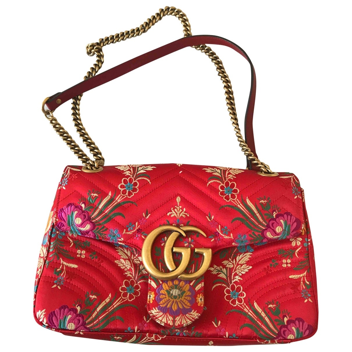 Gucci marmont red silk handbag