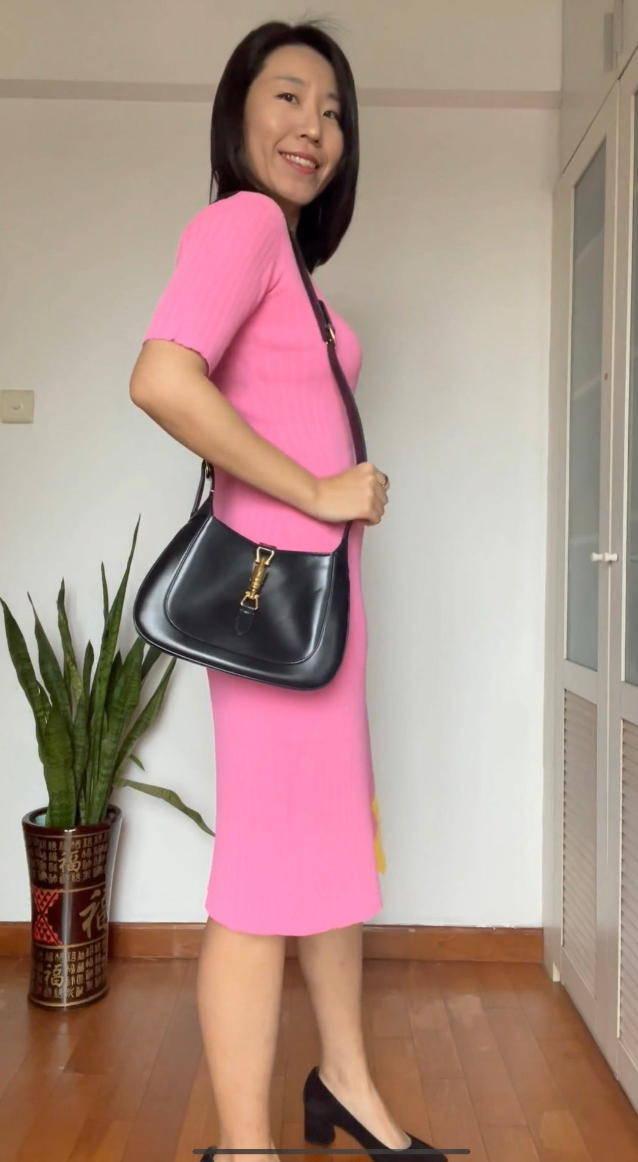 Gucci Jackie 1961 Black Leather Bag with Adjustable Strap