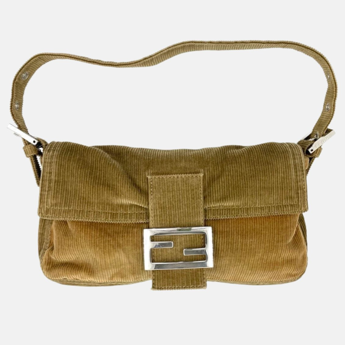 FENDI Baguette Corduroy Beige Brown Shoulder Bag