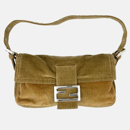 FENDI Baguette Corduroy Beige Brown Shoulder Bag