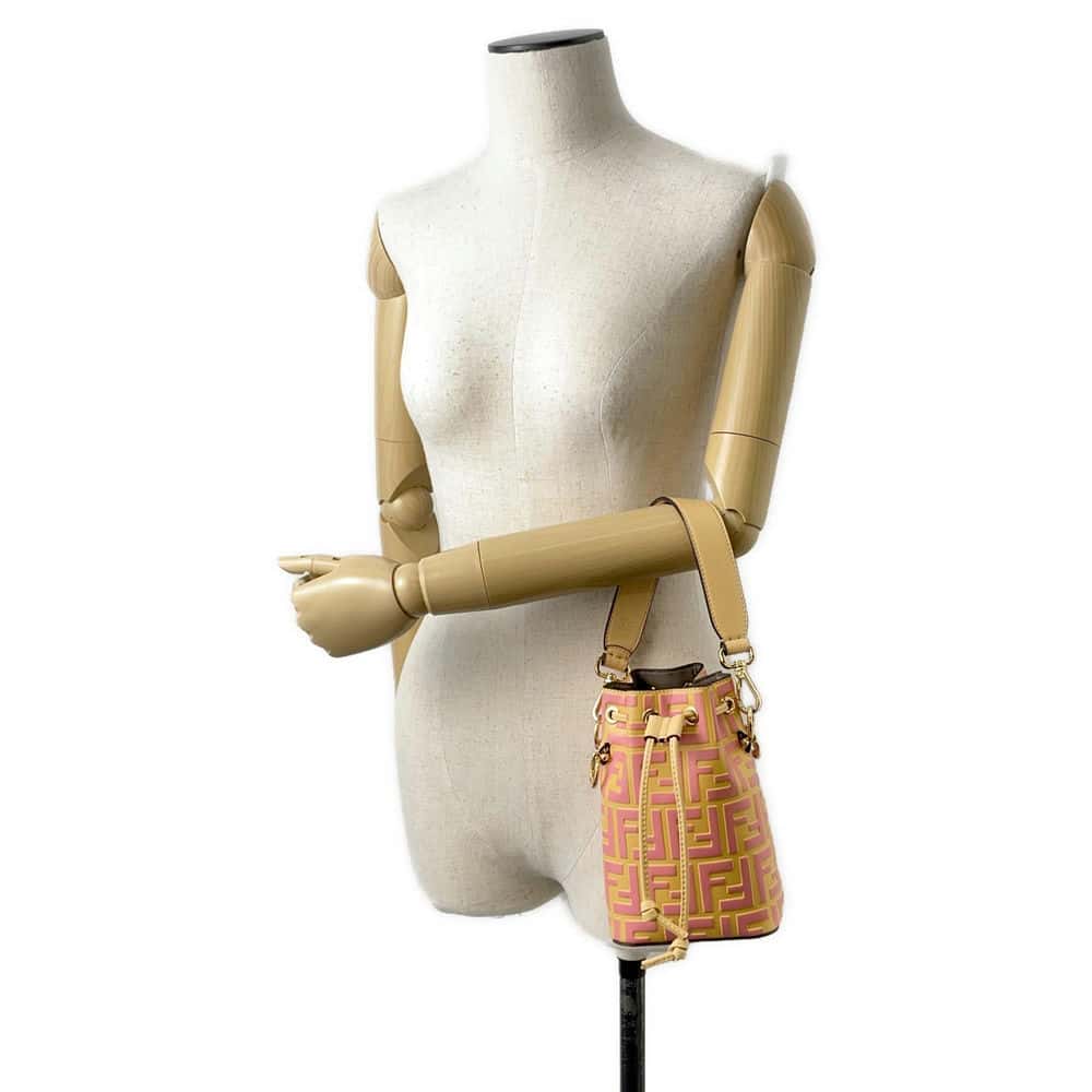 FENDI Montresor bucket bag Beige/Pink 8BS010 Leather Size Mini