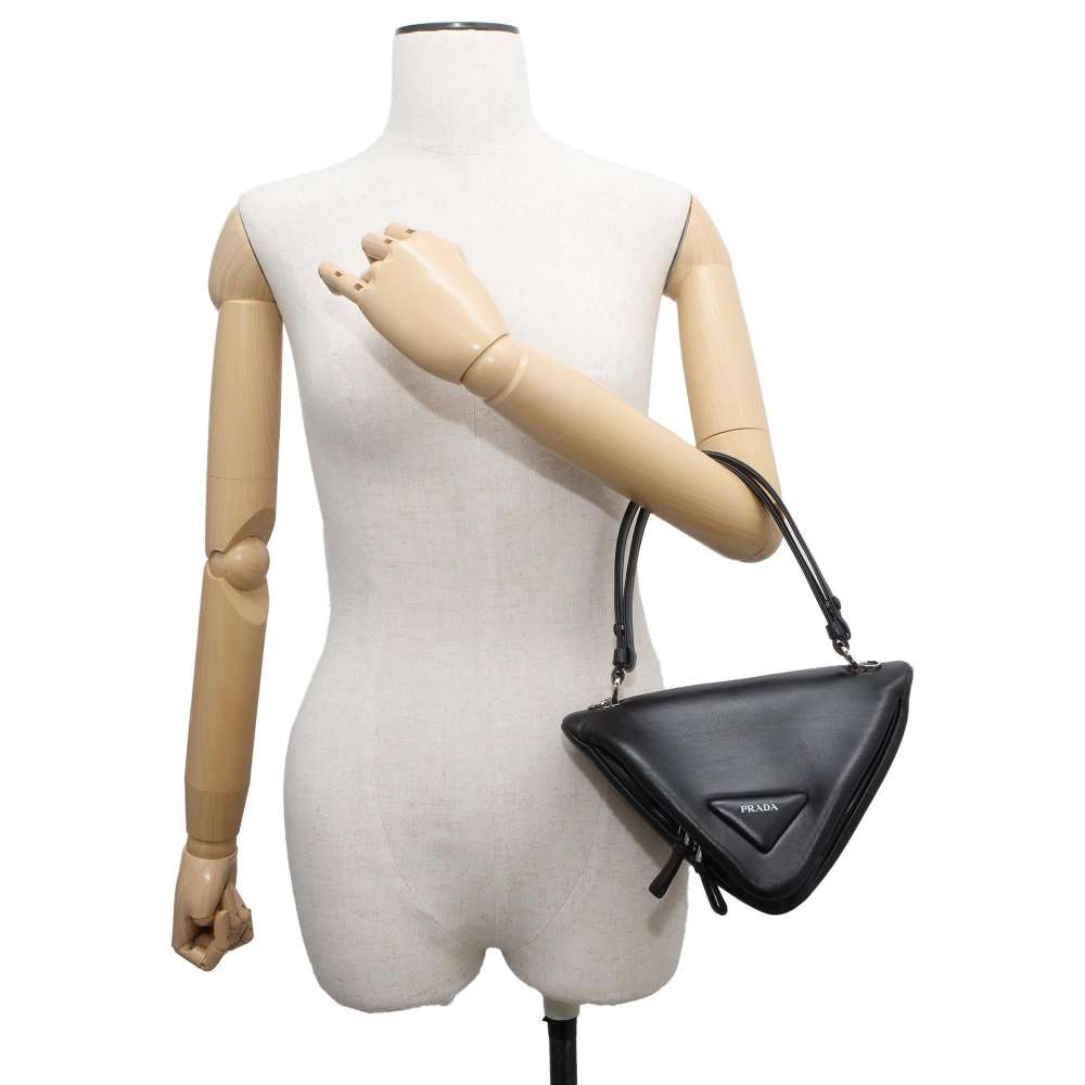 PRADA Triangle 2wayHandbag Black Leather Luxury Handbag