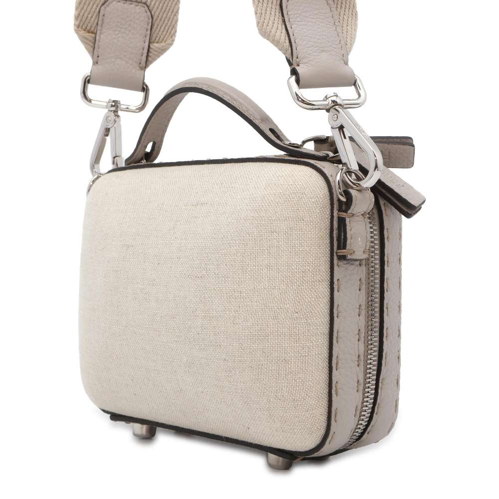 FENDI FF motif 2WAY Shoulder Bag Beige 7VA552 Canvas Leather