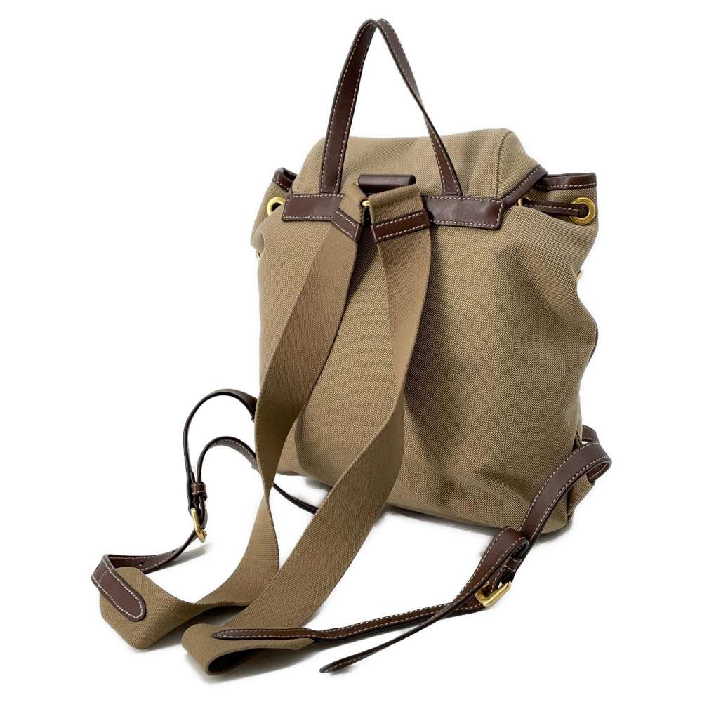 PRADA Logo Backpack Beige/Brown Canvas Leather