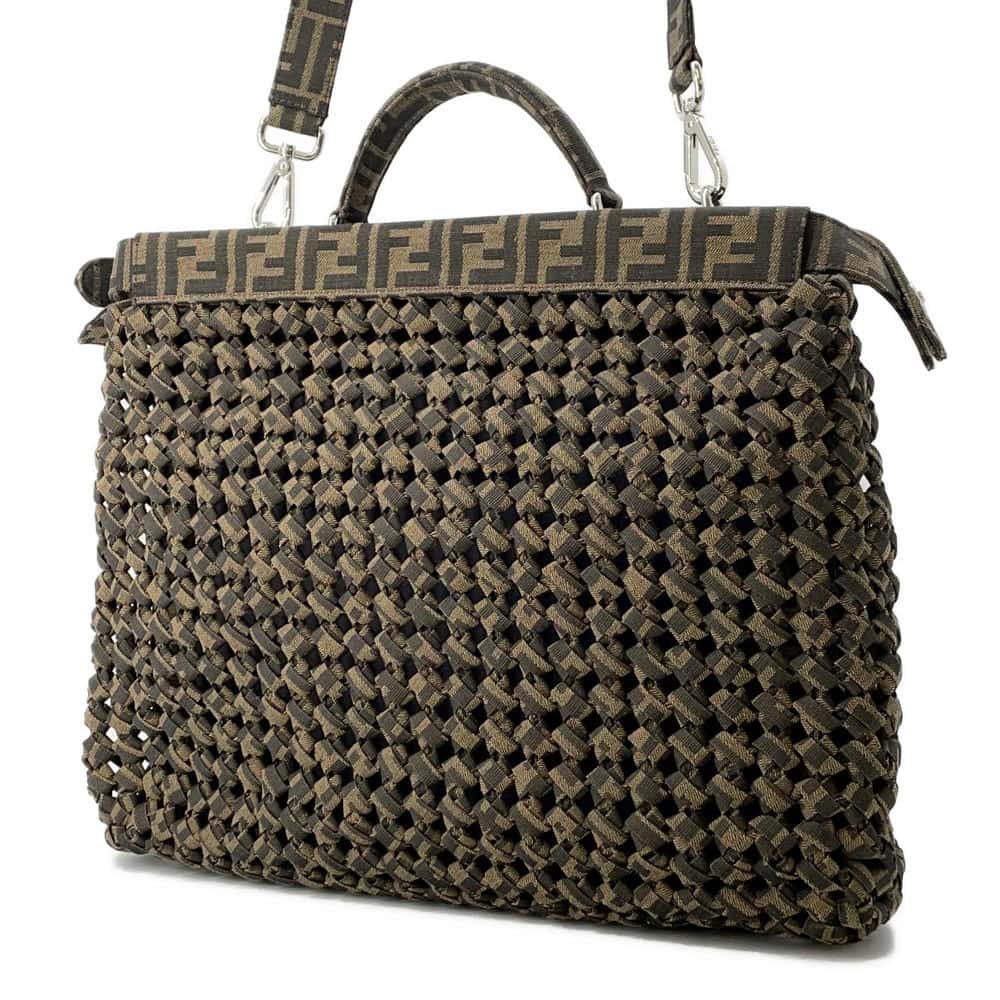FENDI Peekaboo Shoulder Bag Brown 7VA529 Canvas