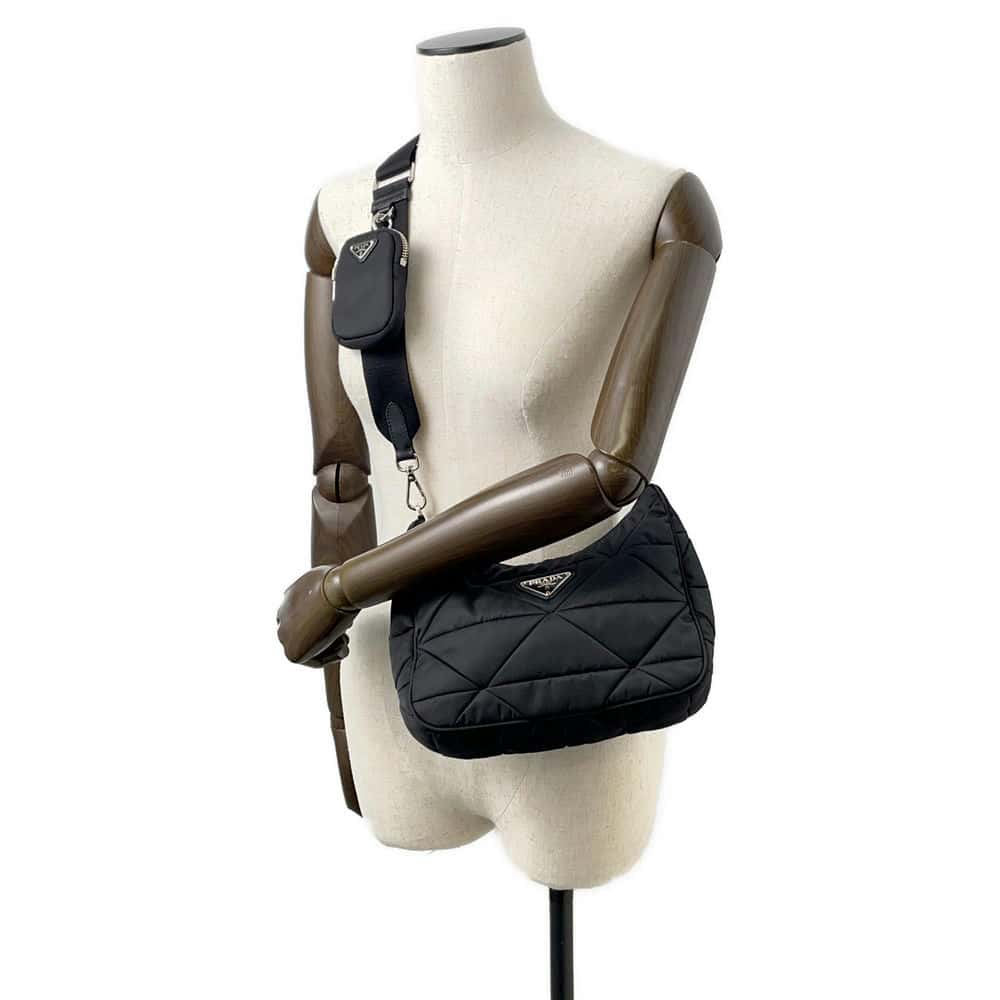 PRADA Tessuto Quilt Shoulder Bag Black Nylon