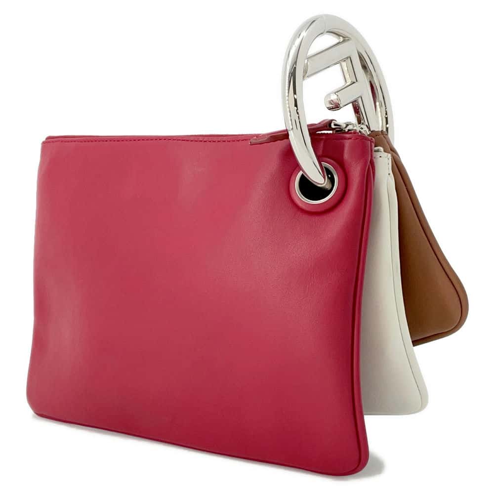 FENDI Triplet Clutch Bag Red/White/Brown 8BS001 Leather