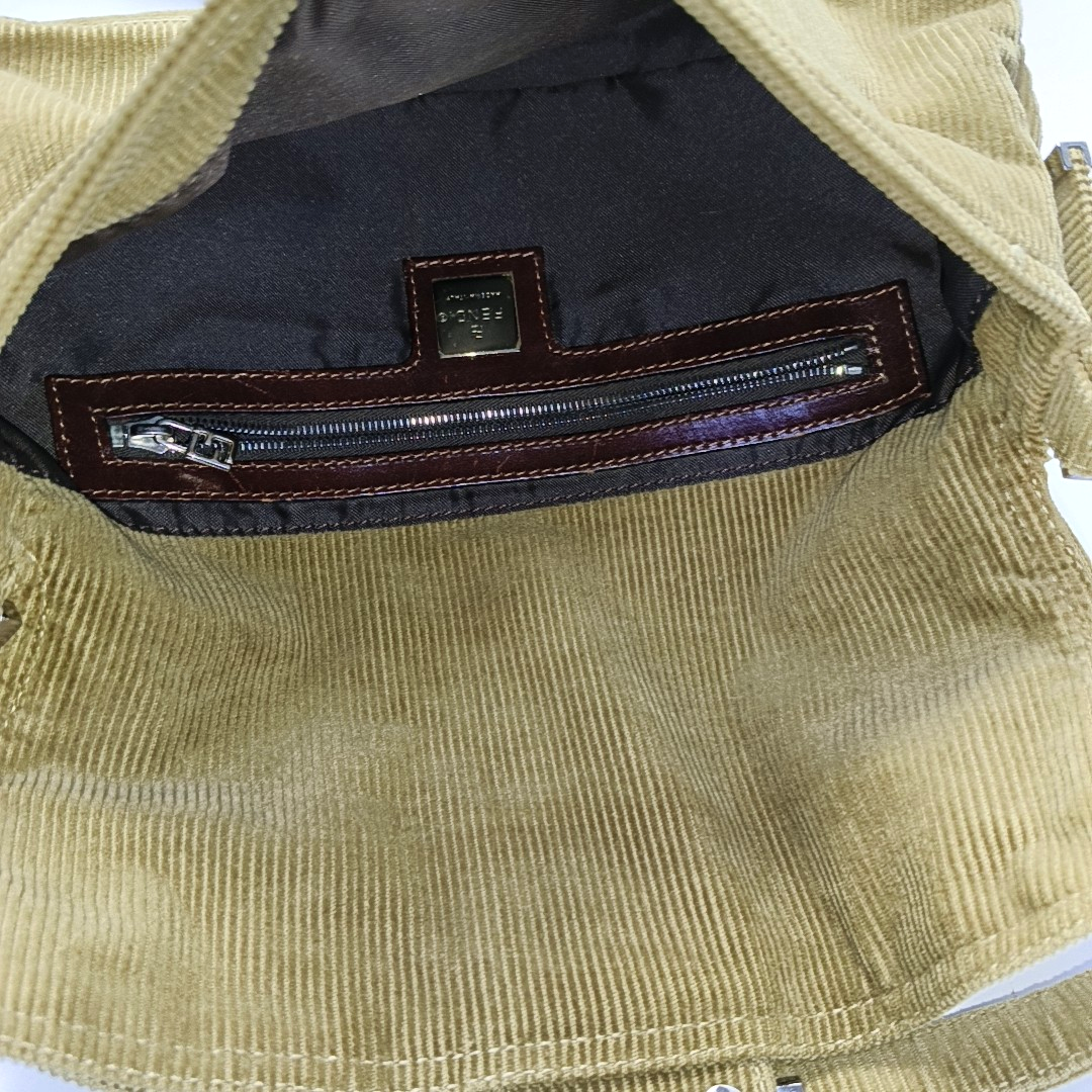 FENDI Baguette Corduroy Beige Brown Shoulder Bag