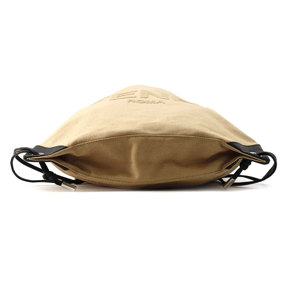 FENDI Backpack Beige/Black 7VZ057 Canvas Leather