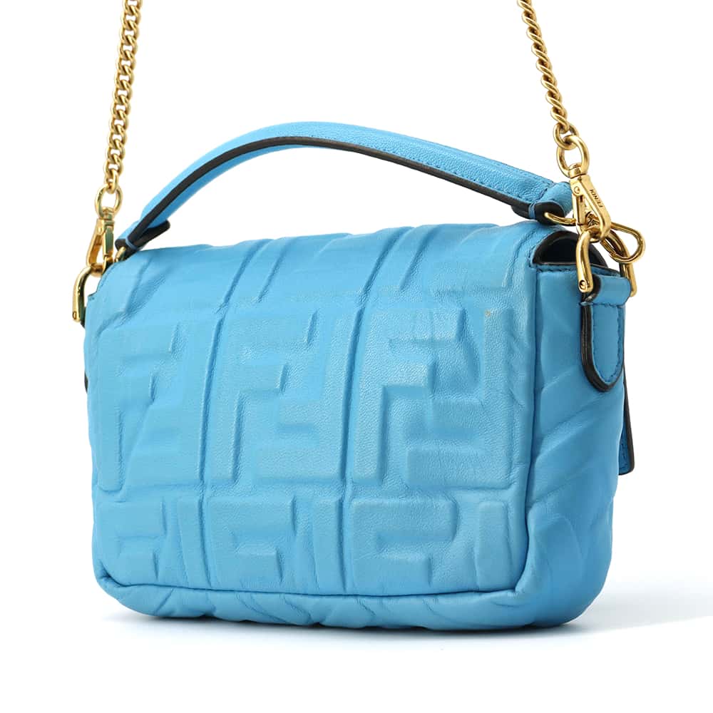 FENDI Zucca Baguette 2WAYBag Blue 8BS017 Leather Size Small