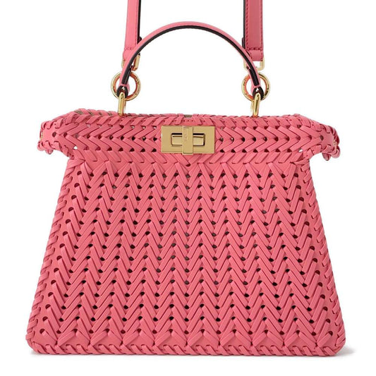 FENDI Peekaboo ISeeU Braided Pink 8BN327 Leather Size Small