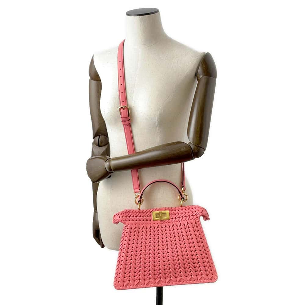 FENDI Peekaboo ISeeU Braided Pink 8BN327 Leather Size Small