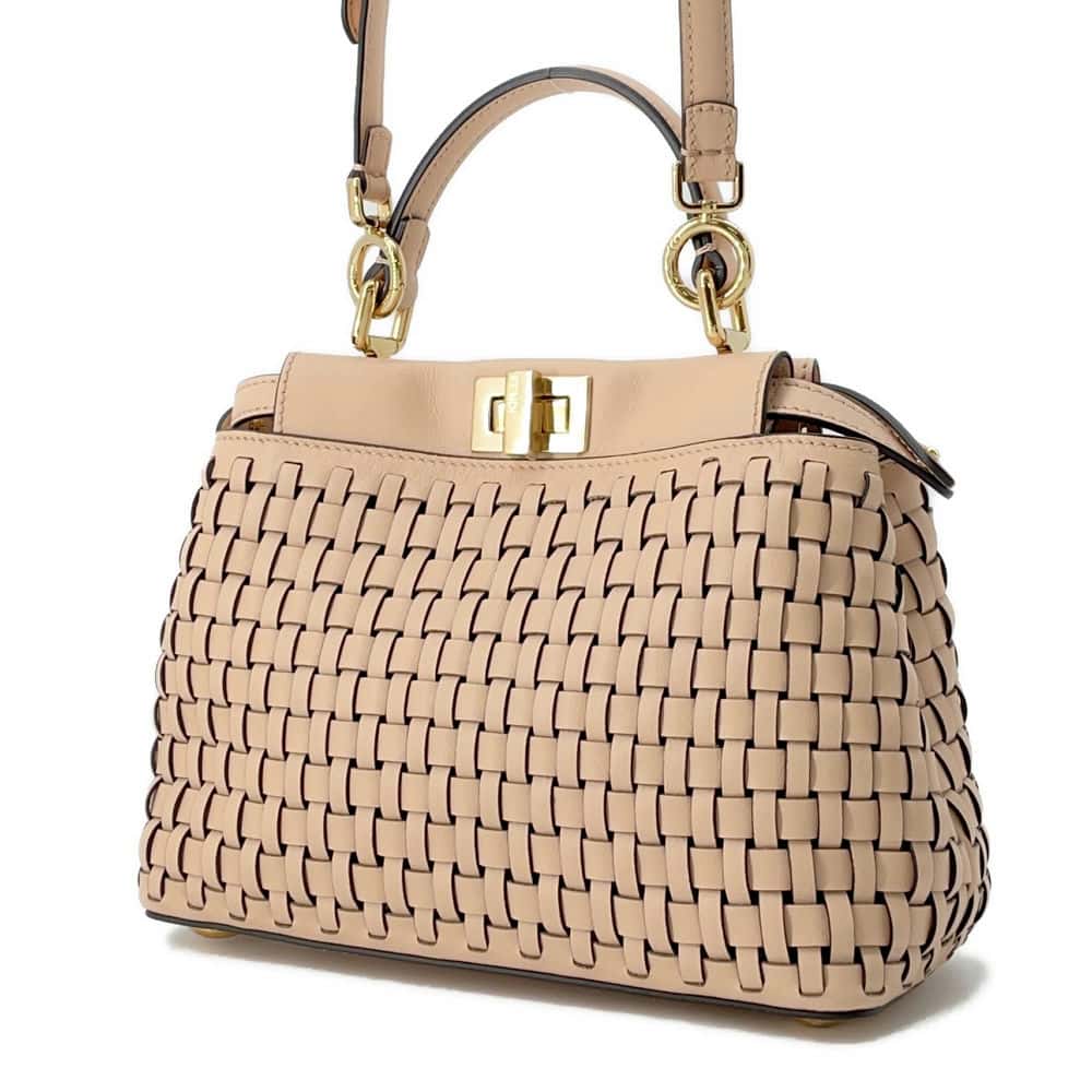 FENDI Peekaboo braid Beige 8BN244 Leather Size Mini