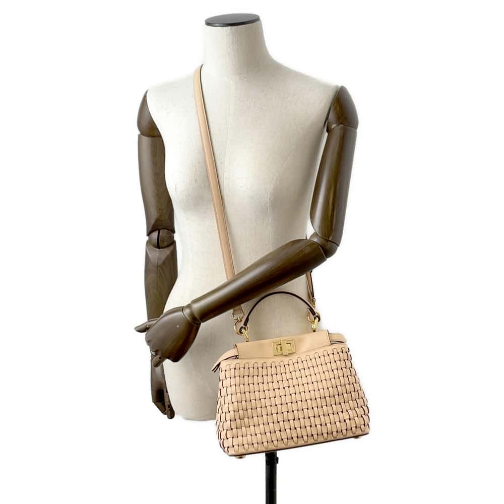 FENDI Peekaboo braid Beige 8BN244 Leather Size Mini