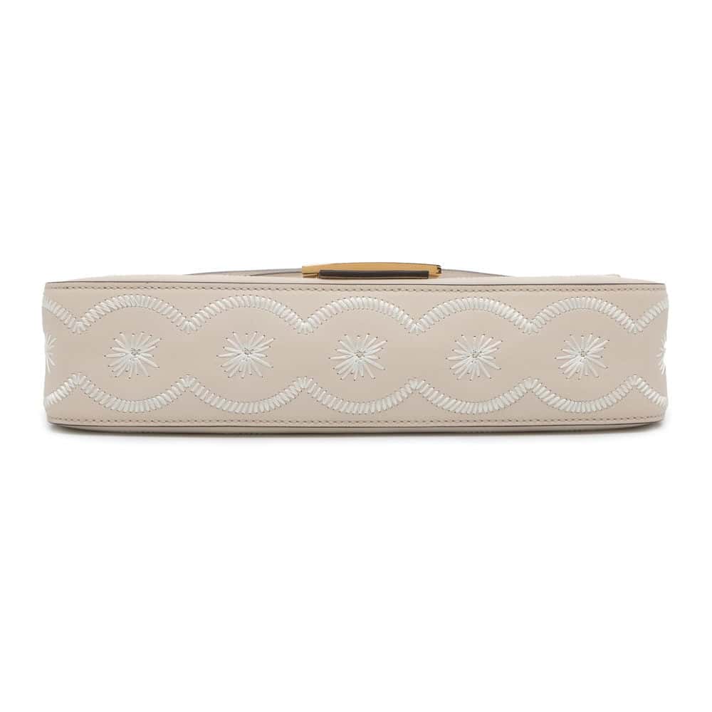 FENDI Bucket Floral Embroidery 2WAY Shoulder Bag Ivory/White 8BR600 Leather