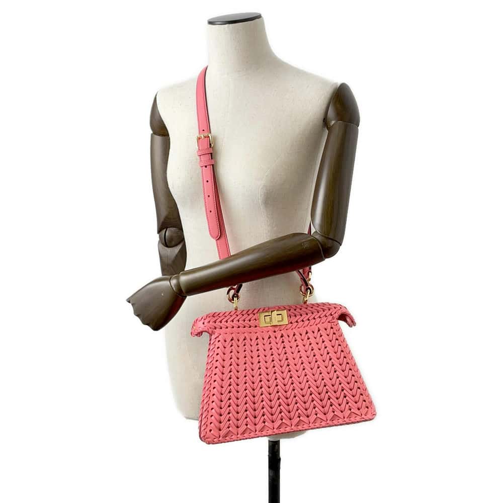 FENDI Peekaboo I See You Braided Pink 8BN327 Leather Size Small