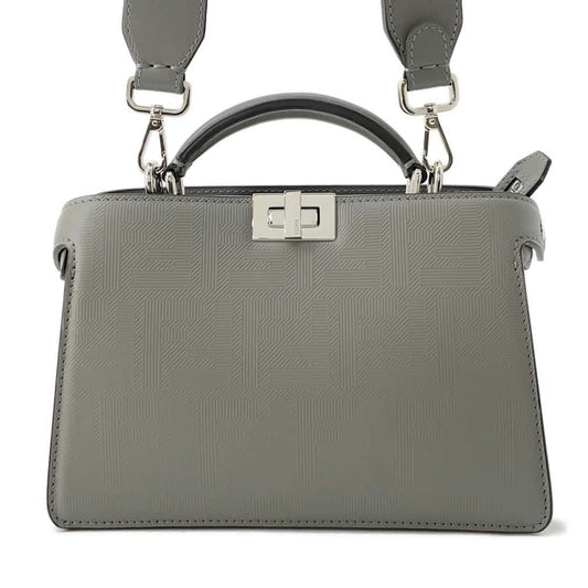 FENDI Peekaboo I.C.U. X-Cross 2WAY Shoulder Bag Gray 7VA582 Leather Size Small