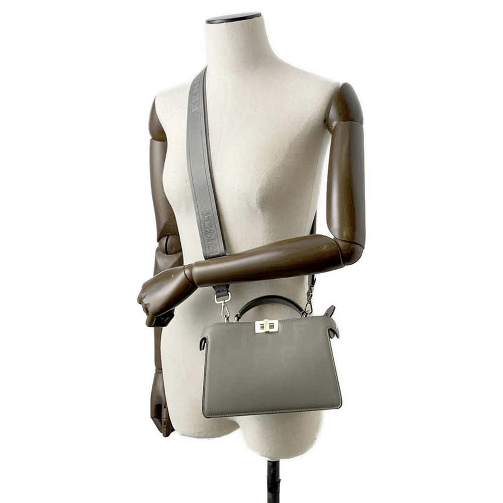 FENDI Peekaboo I.C.U. X-Cross 2WAY Shoulder Bag Gray 7VA582 Leather Size Small
