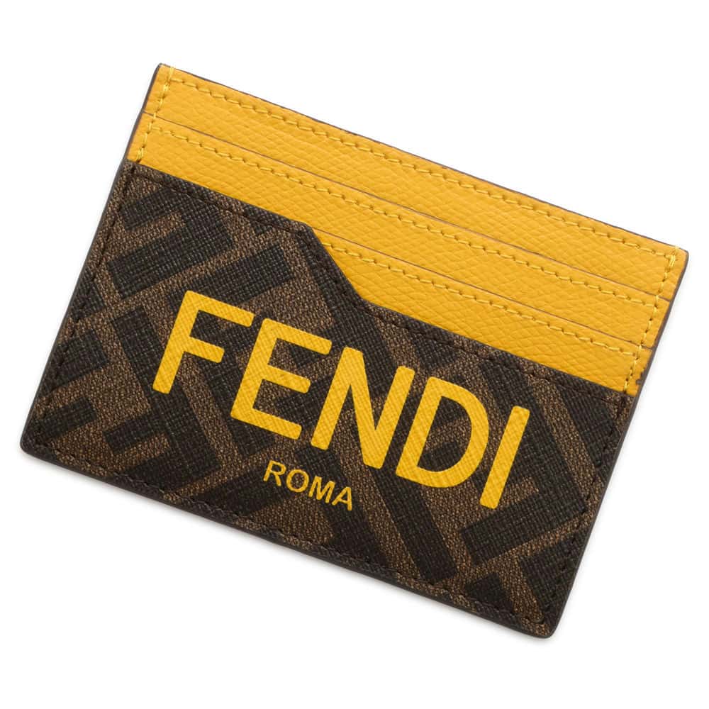 FENDI Card Case Brown/Yellow 7M0333 PVC Leather