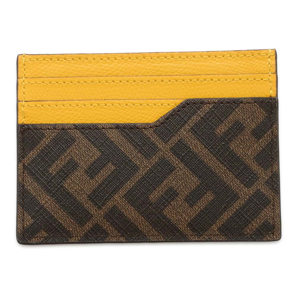 FENDI Card Case Brown/Yellow 7M0333 PVC Leather