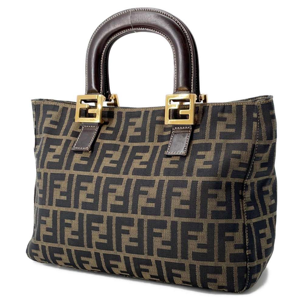 FENDI Zucca Tote Bag Khaki/Brown Canvas Leather