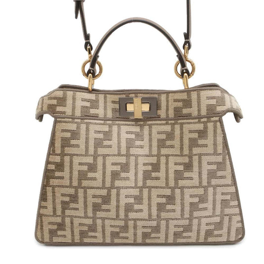 FENDI Peekaboo I See You Zucca Pattern Greige 8BN327 Cotton Viscose Size Small