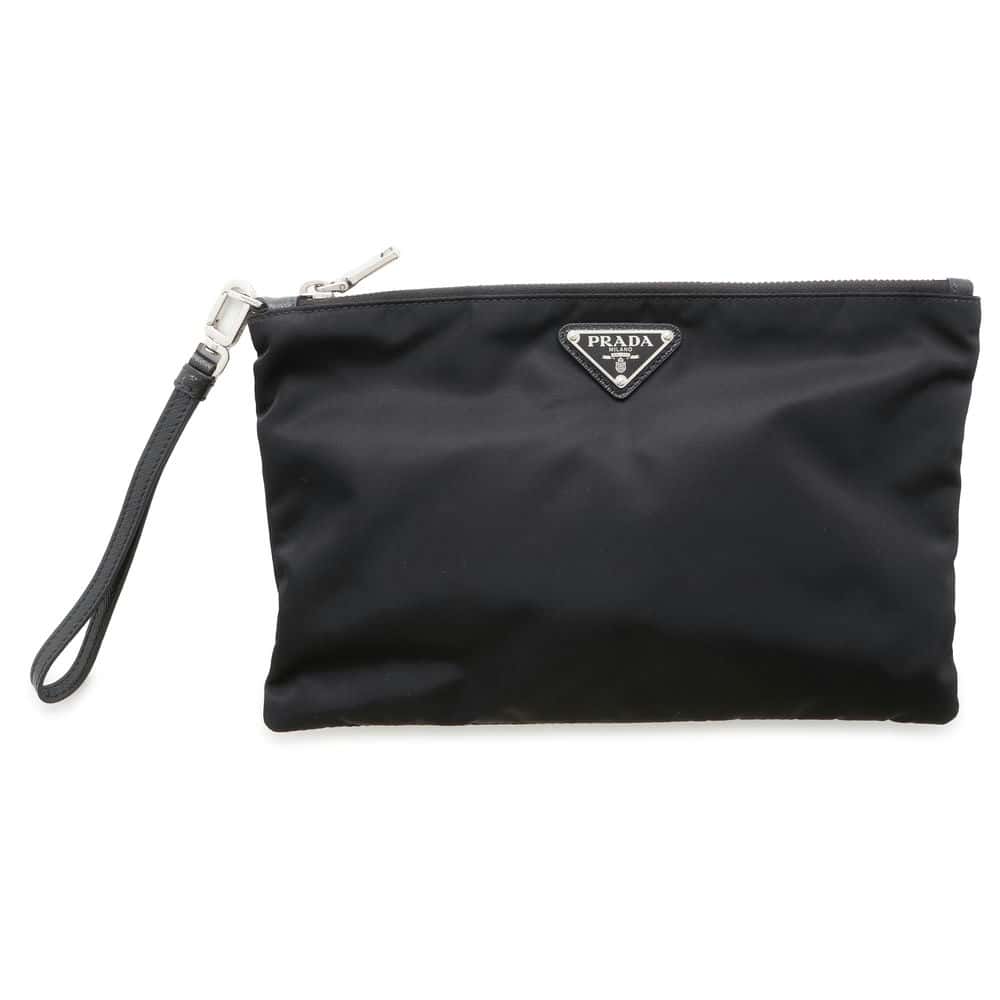 PRADA Re-Nylon xSaffiano LeatherLeather Pouch Black Nylon Luxury Handbag