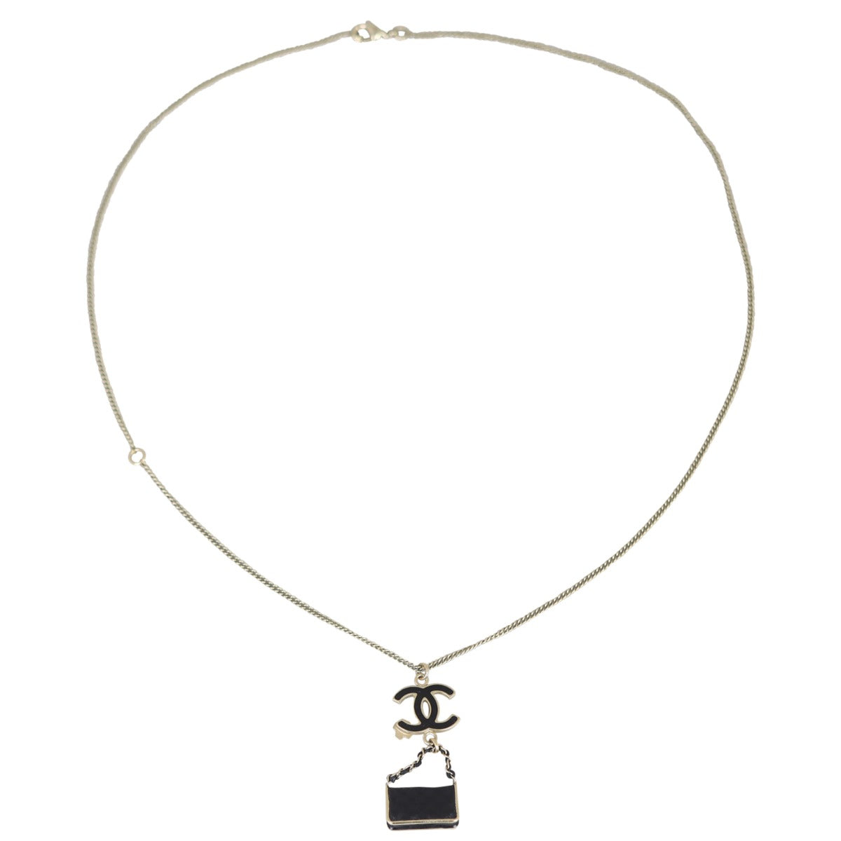 Chanel CC Enamel Flap Bag Pendant Necklace | Black Gold Hardware