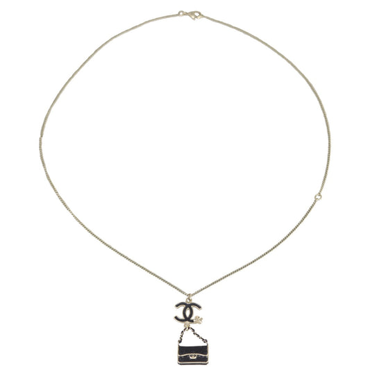 Chanel CC Enamel Flap Bag Pendant Necklace | Black Gold Hardware