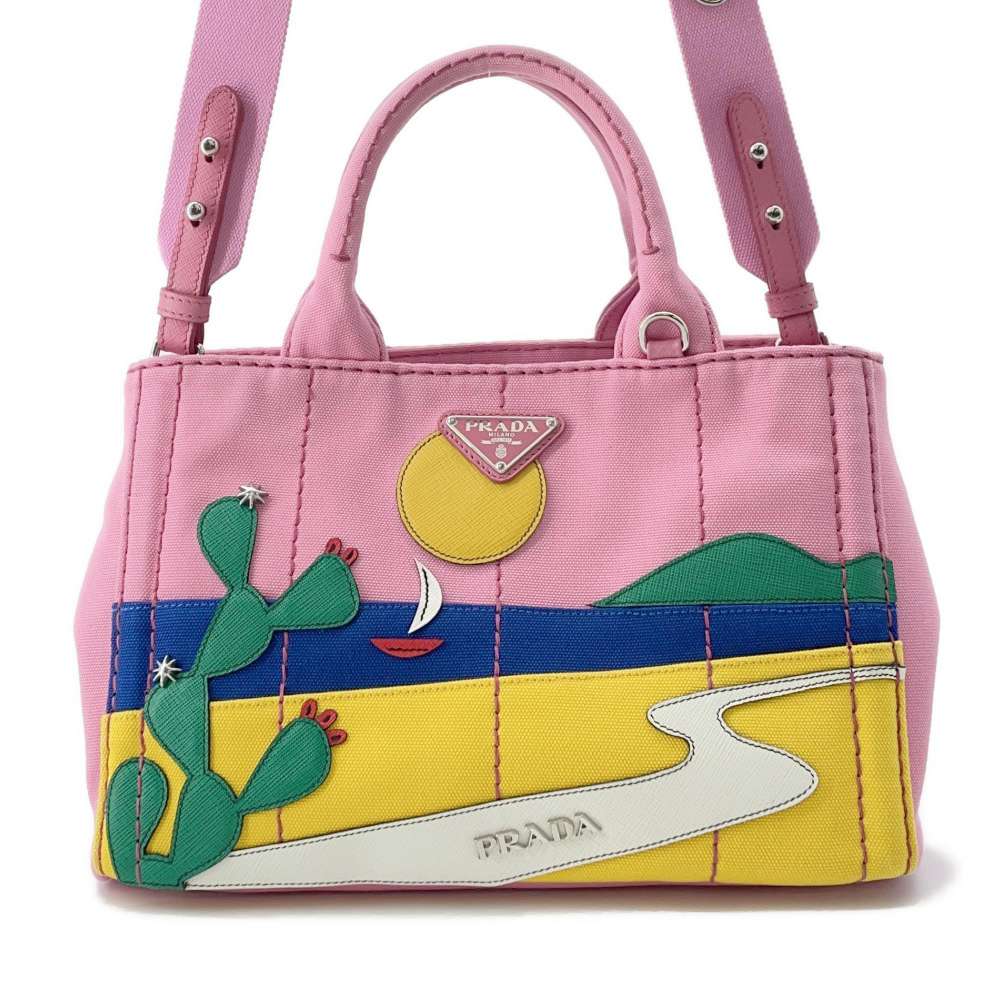 PRADA Canapa Patchwork Pink/Multicolor Canvas Luxury Handbag