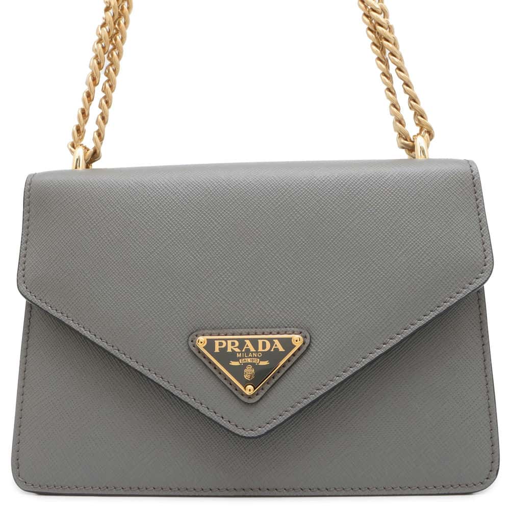 PRADA ChainShoulder Bag Gray Saffiano LeatherLeather