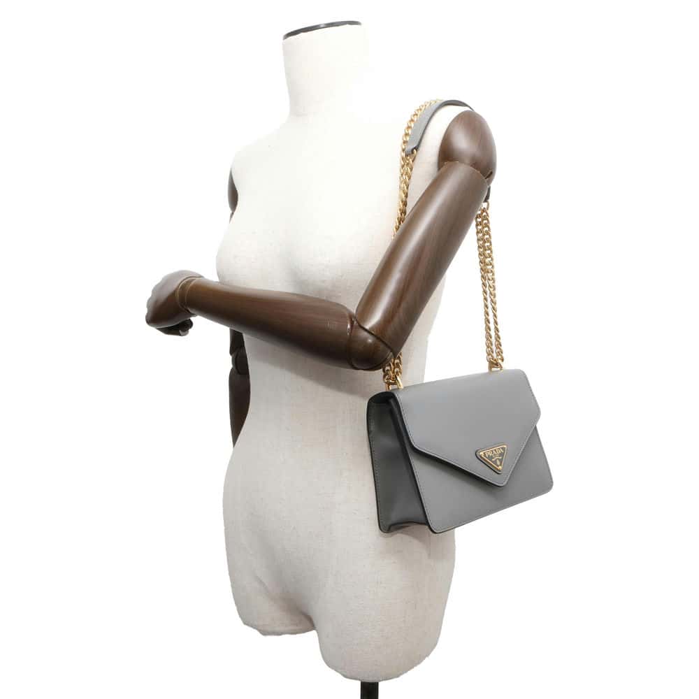 PRADA ChainShoulder Bag Gray Saffiano LeatherLeather