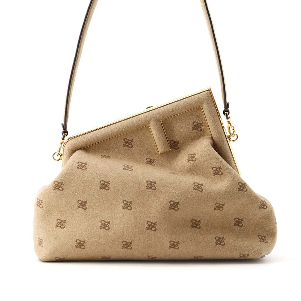 FENDI First Flannel Shoulder Bag Beige 8BP127 Wool Size Medium