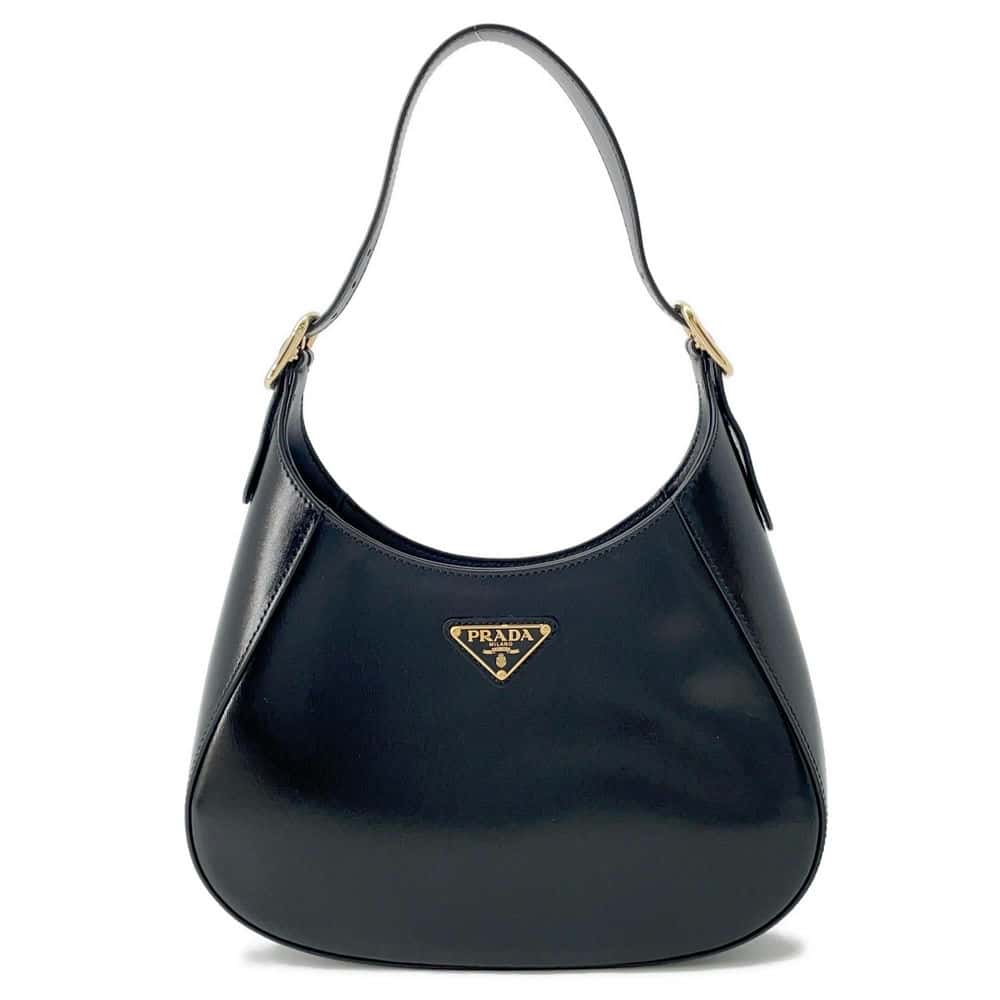 PRADA Triangle Logo One Shoulder Bag Black Leather
