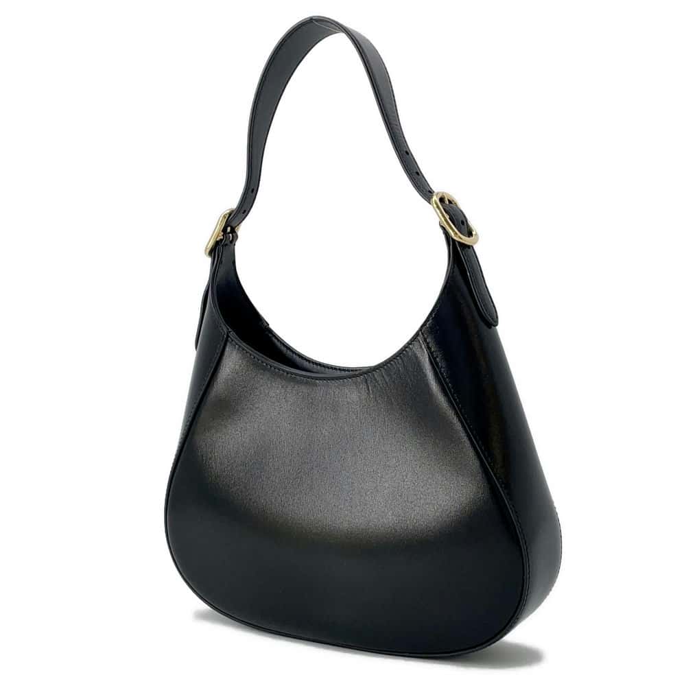 PRADA Triangle Logo One Shoulder Bag Black Leather