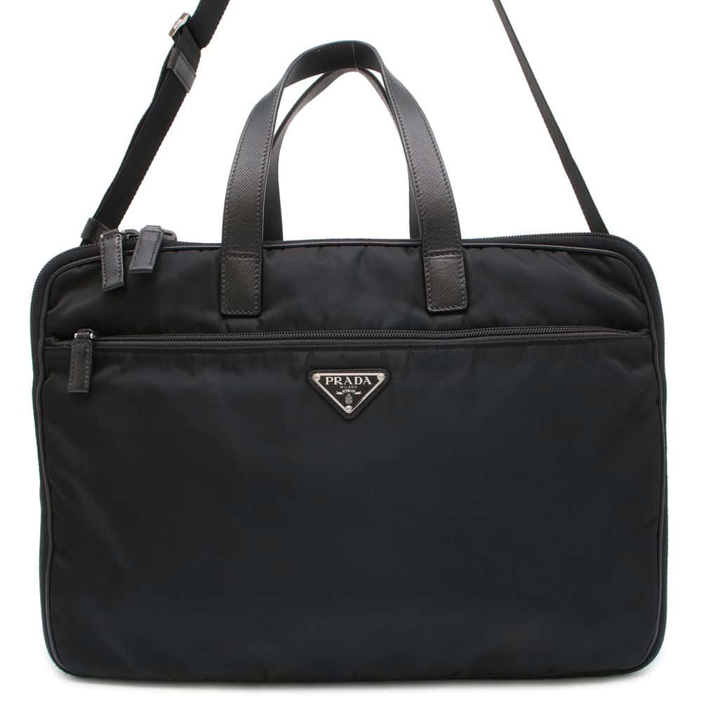 PRADA Briefcase Black Nylon Saffiano LeatherLeather Luxury Handbag