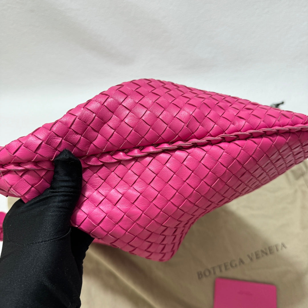 Bottega Veneta Veneta Hobo Medium Fuchsia Pink Intrecciato Leather Bag 47cm
