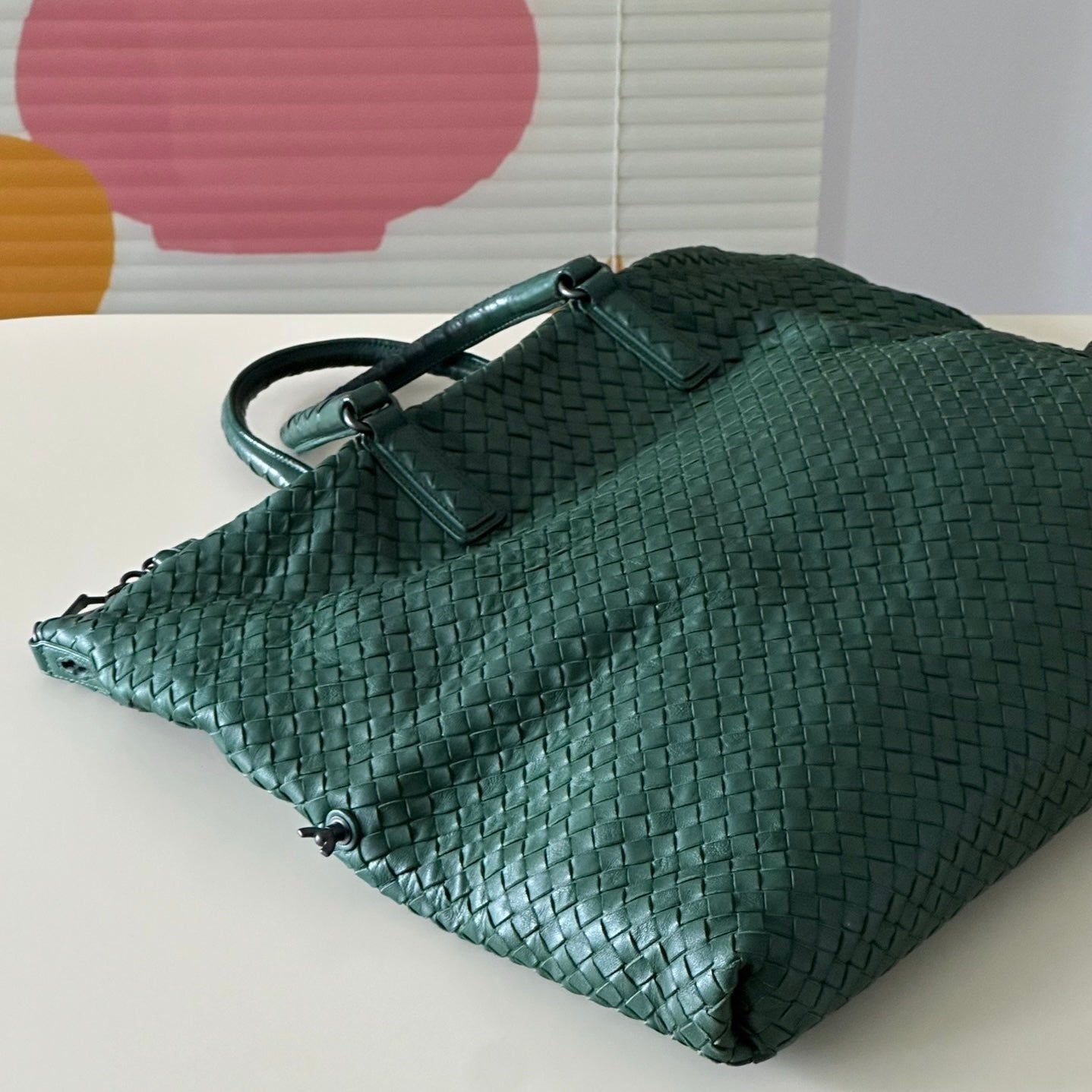 Bottega Veneta Maxi Convertible Tote Bag Hobo Dark Green Leather Two-way Carry 52cm