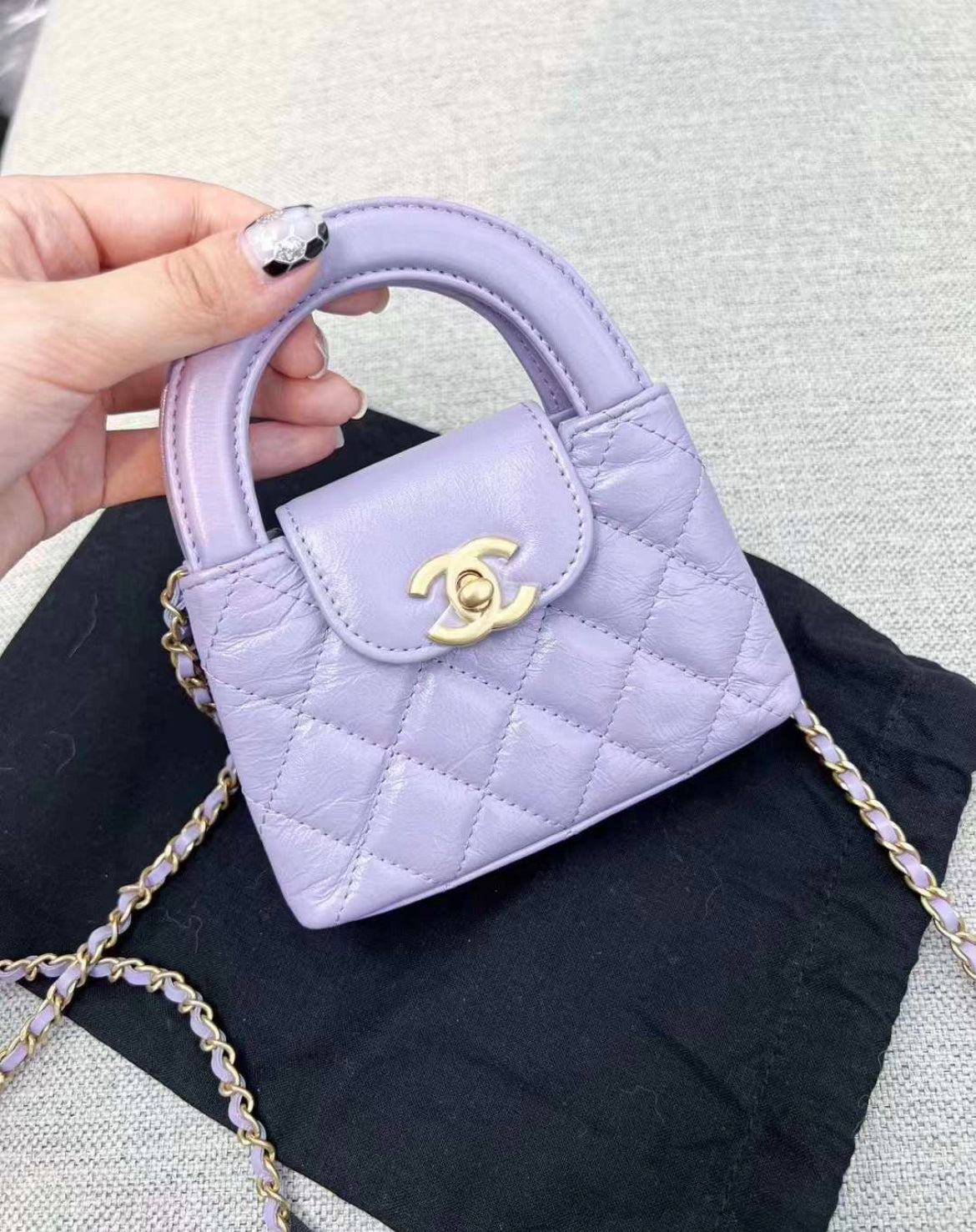 Chanel 24P Mini o Kelly Purple Quilted Calfskin Brushed Gold Hardware Brand New