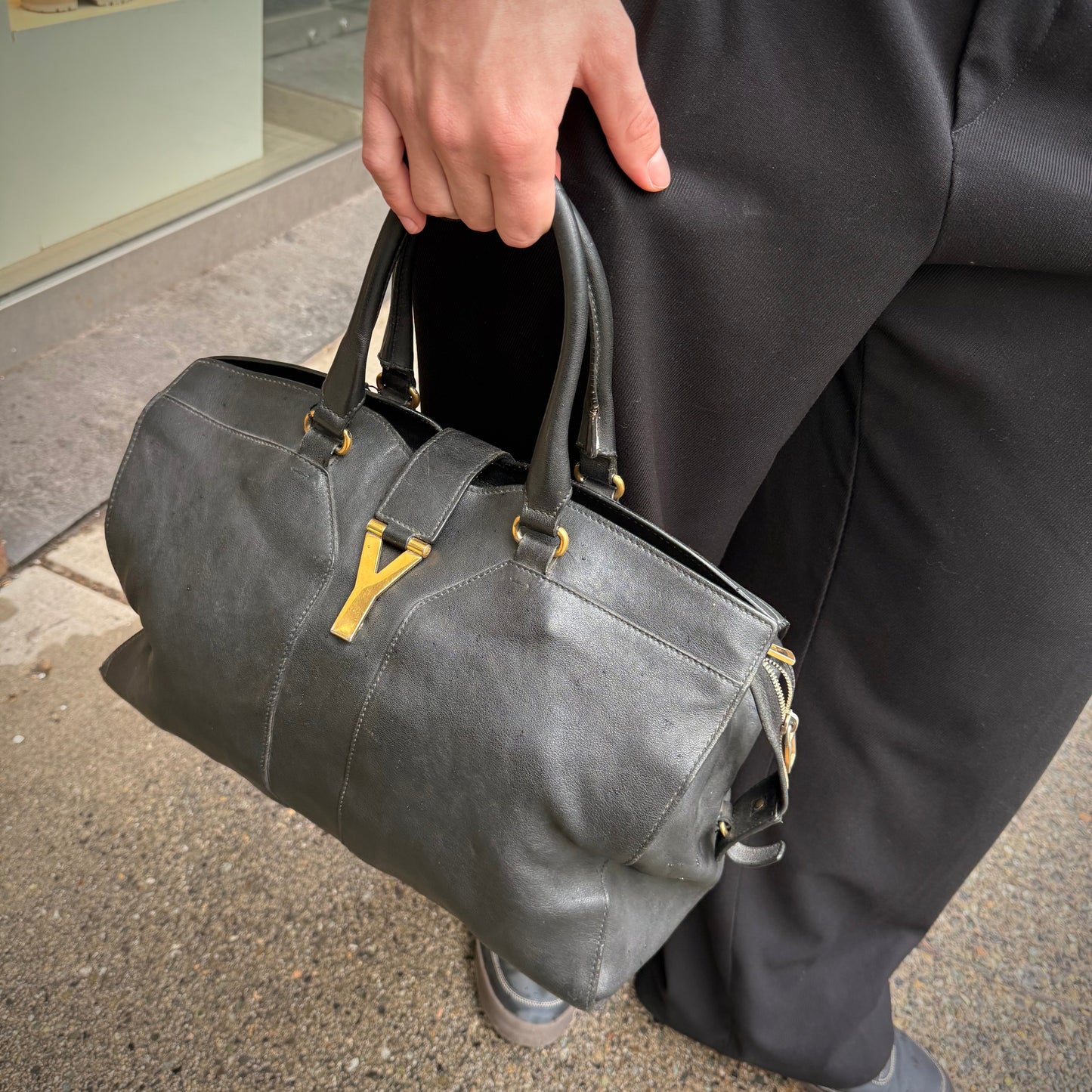 Saint Laurent Black Lambskin Cabas Handbag