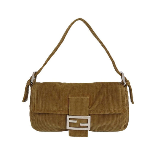 FENDI Baguette Corduroy Beige Brown Shoulder Bag