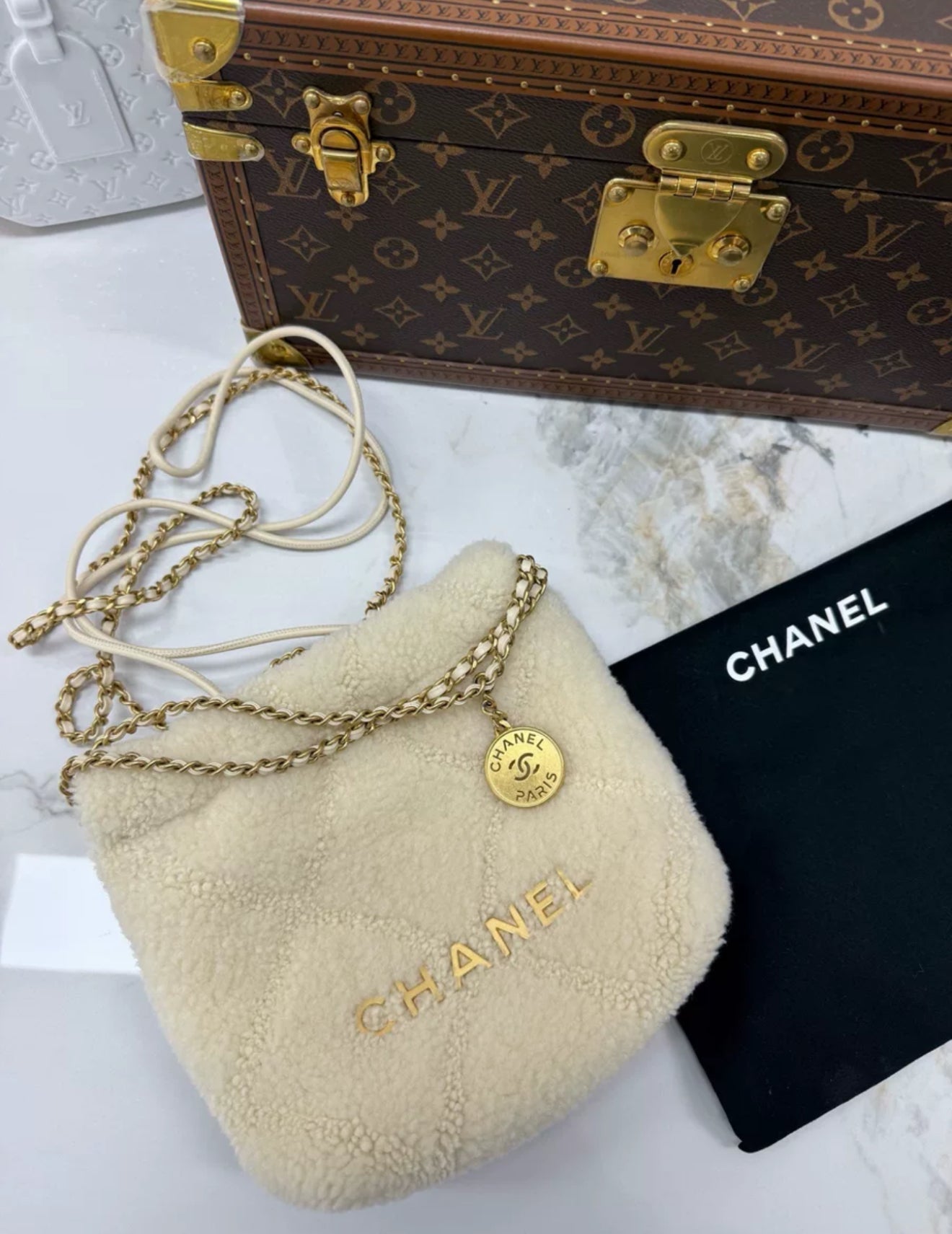 Chanel 22 bag mini teddy with gold hardware