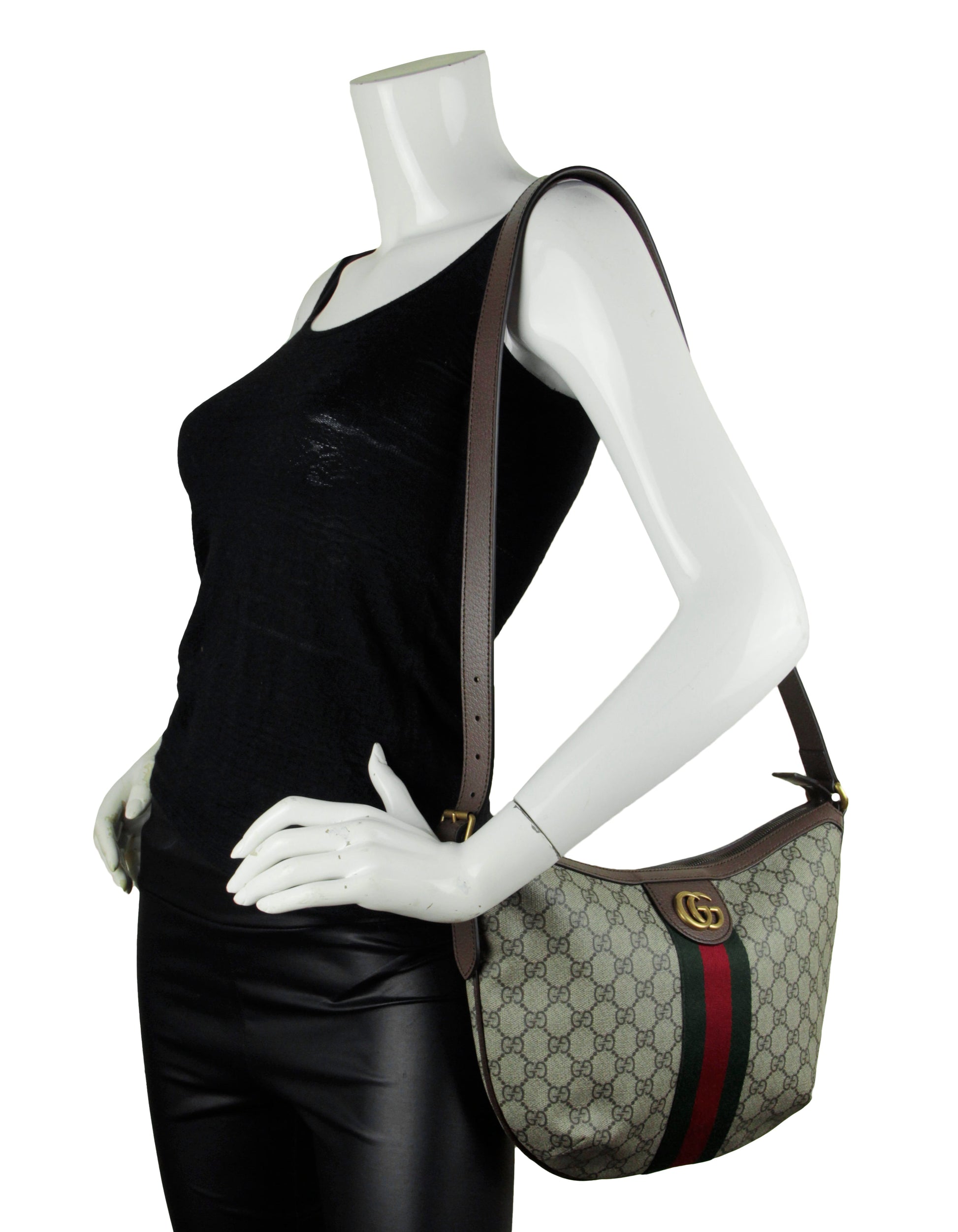 Gucci Brown Monogram Web Ophidia Half Moon Messenger Bag