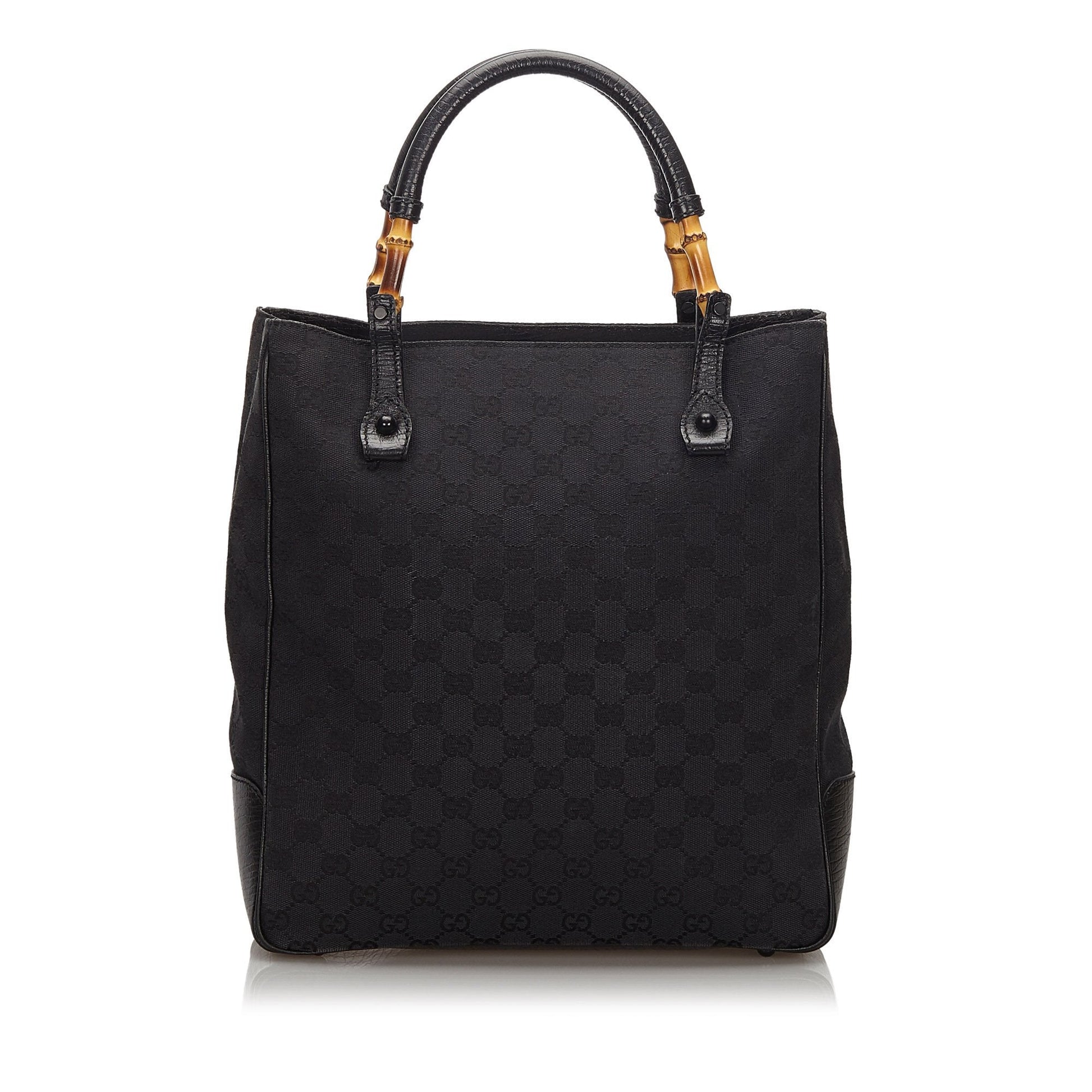 Gucci Bamboo Black Leather Canvas Tote Style 1