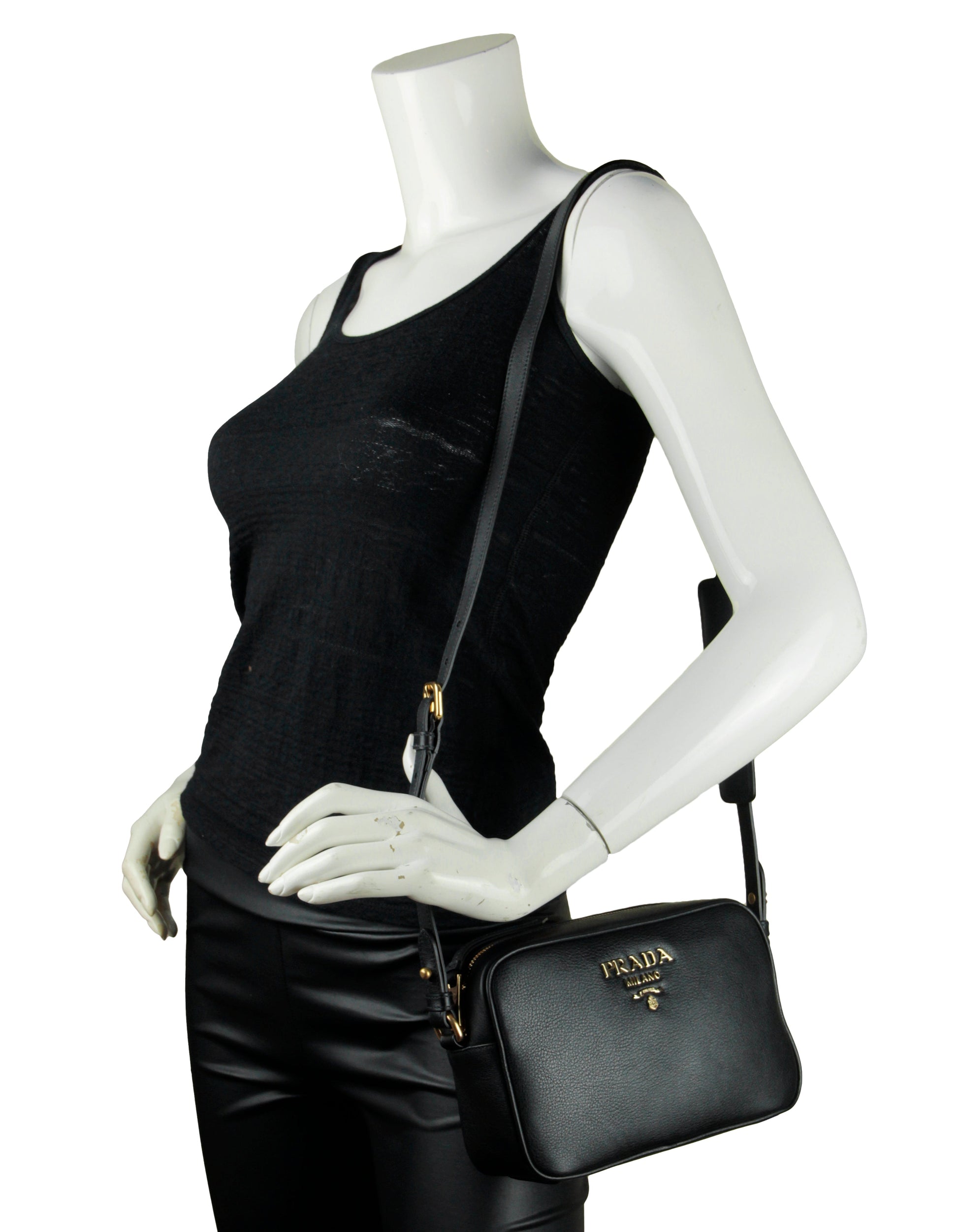 Prada Black/Gold Vitello Leather Phenix Camera Crossbody Bag