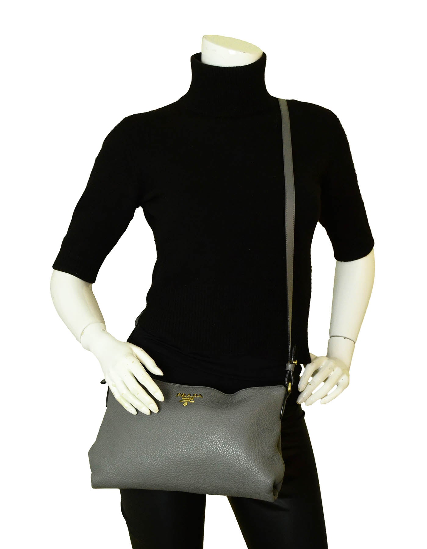 Prada Marmo Grey Leather Messenger Crossbody Bag