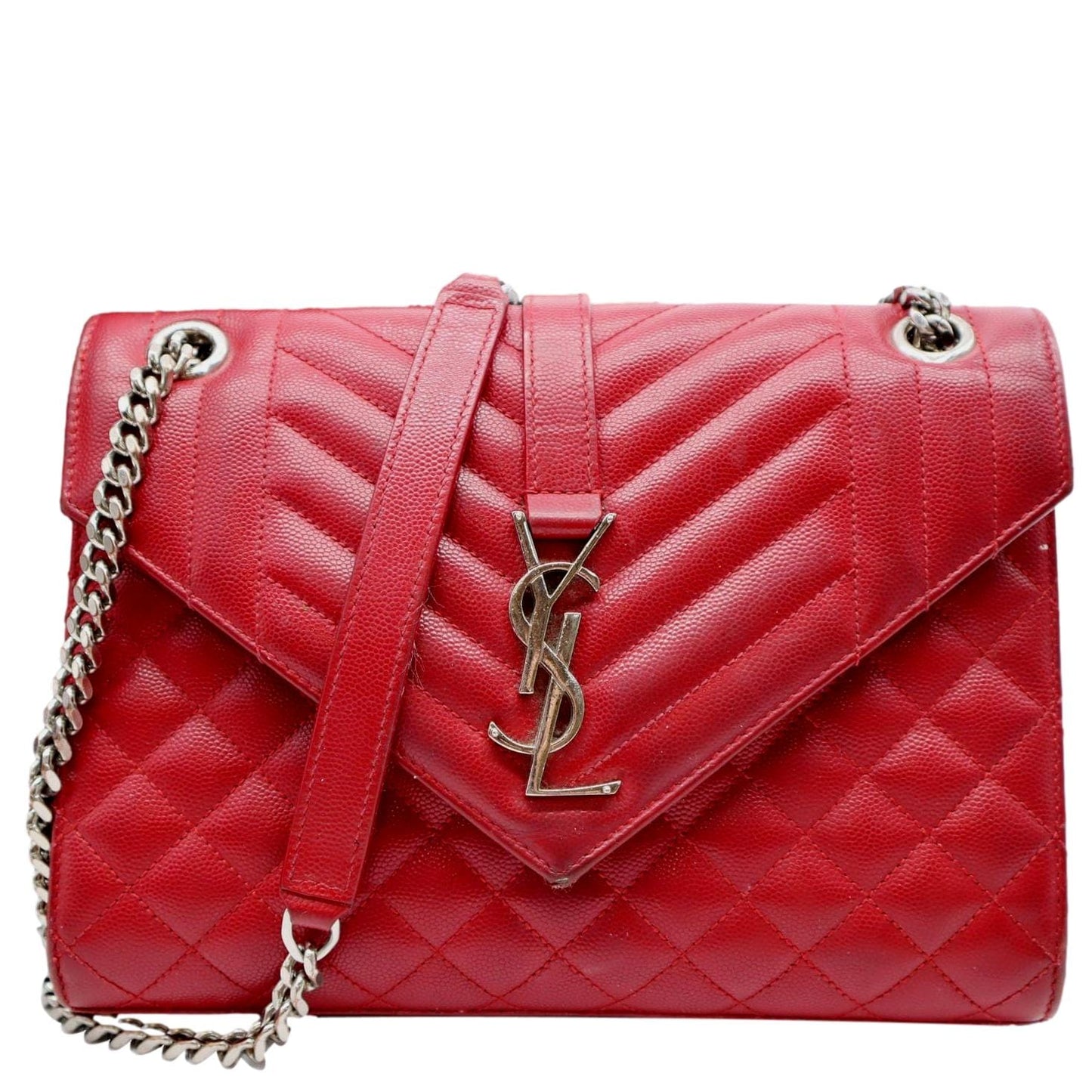 SAINT LAURENT Envelope Flap Matelasse Leather Shoulder Bag Red